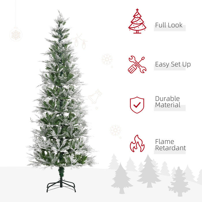 Pencil Snow Flocked Artificial Christmas Tree with Realistic Cypress Branches, Auto Open, Green