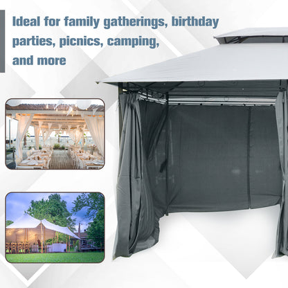 Outsunny 4m x 3(m) Steel Gazebo Canopy Party Tent Garden Pavillion Patio Shelter Pavilion with Curtains Sidewalls Grey
