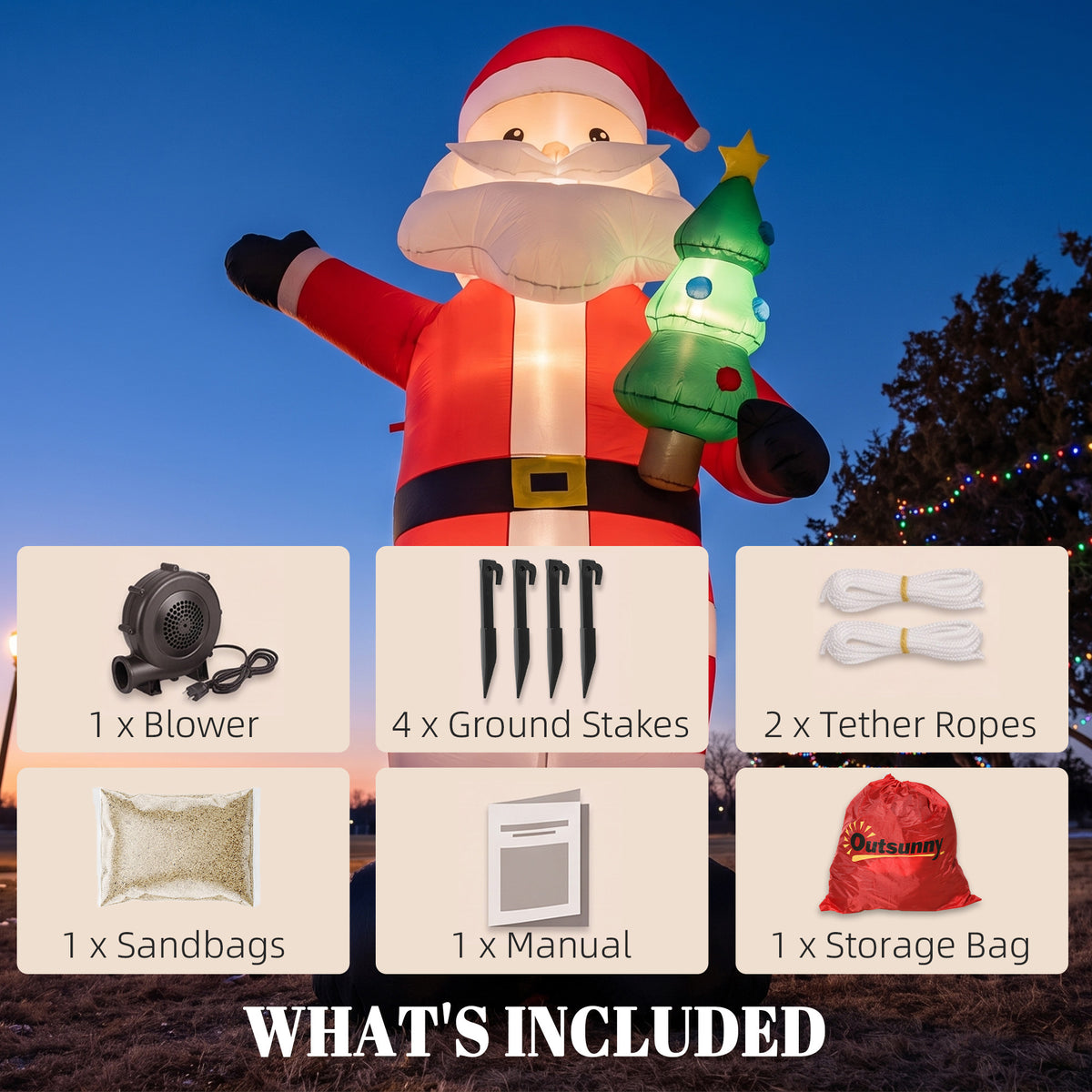 8FT Inflatable Christmas Decoration with Bright LED Light, Red