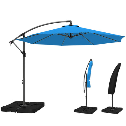 3(m) Banana Parasol Cantilever Umbrella Garden w/ Base Weights - Blue