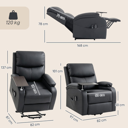 Faux Leather Electric Riser Recliner with Massage, Heat and Side Table - Black