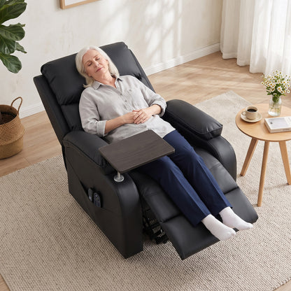 Faux Leather Electric Riser Recliner with Massage, Heat and Side Table - Black