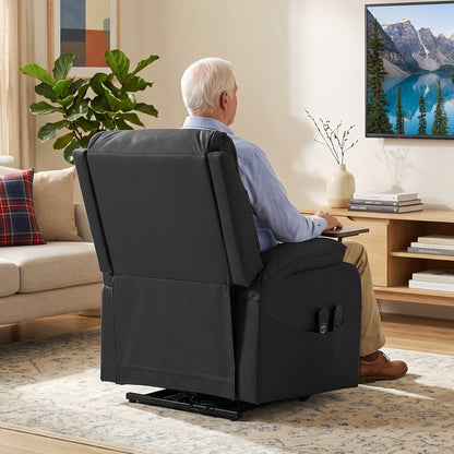 Faux Leather Electric Riser Recliner with Massage, Heat and Side Table - Black