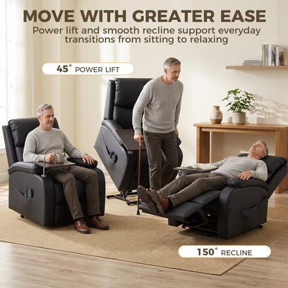 Faux Leather Electric Riser Recliner with Massage, Heat and Side Table - Black