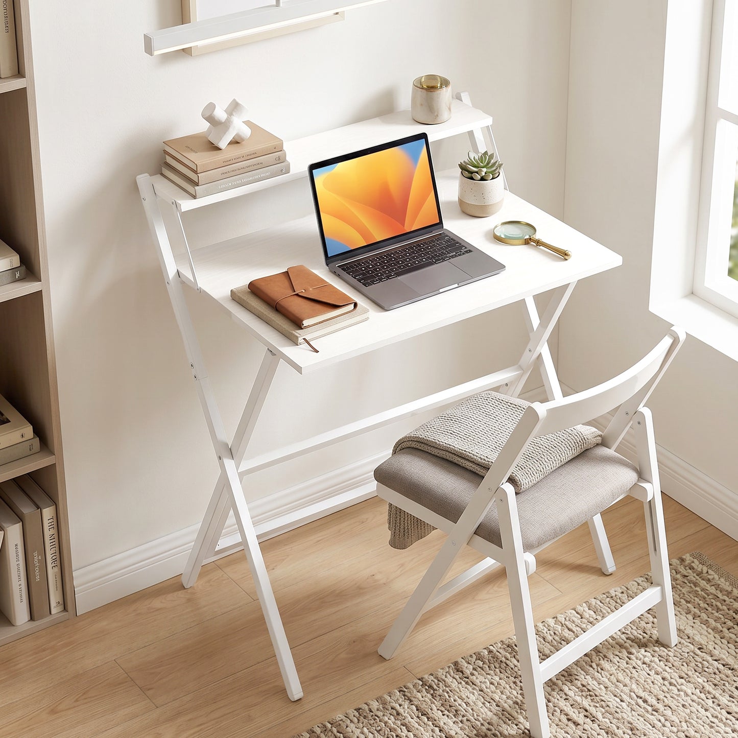 70 cm Folding Computer Desk for Small Spaces Bedroom, White