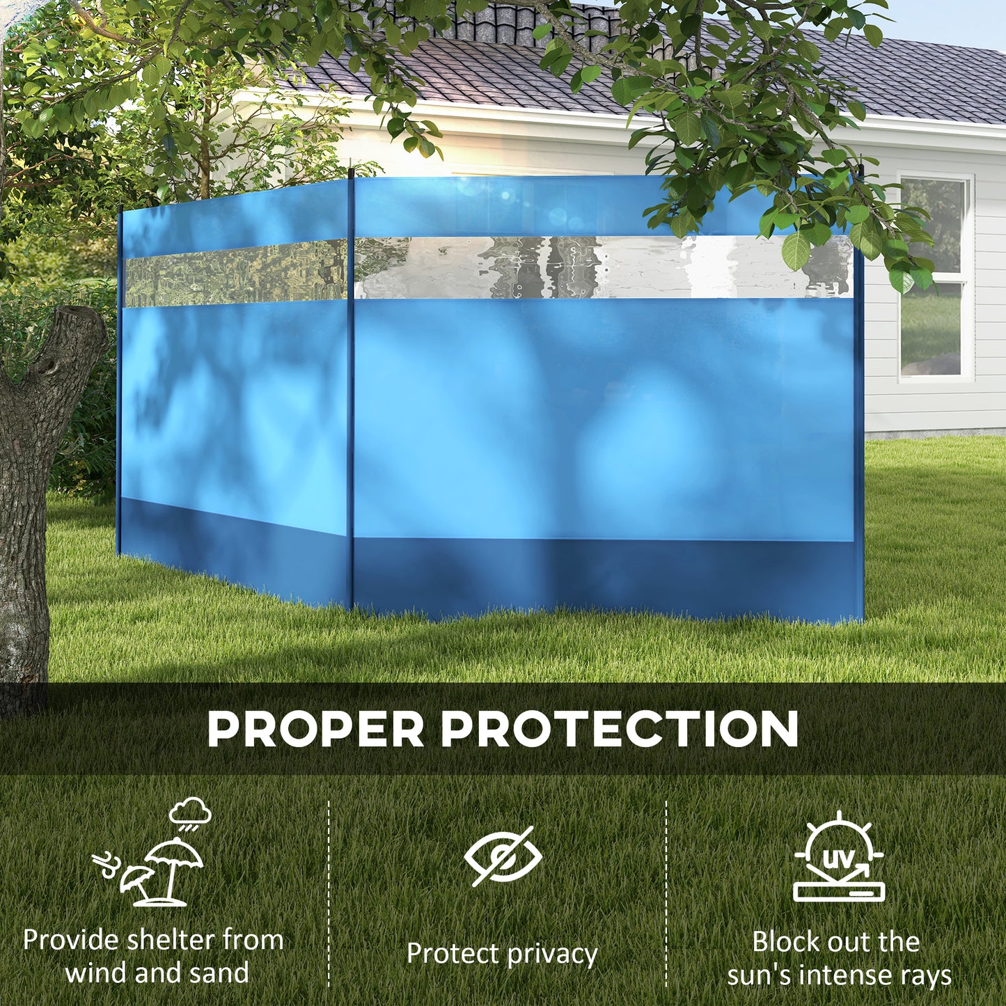 Beach/Camping Windbreaks with Clear Windows and Carry Bag, 440 x 140cm, Blue