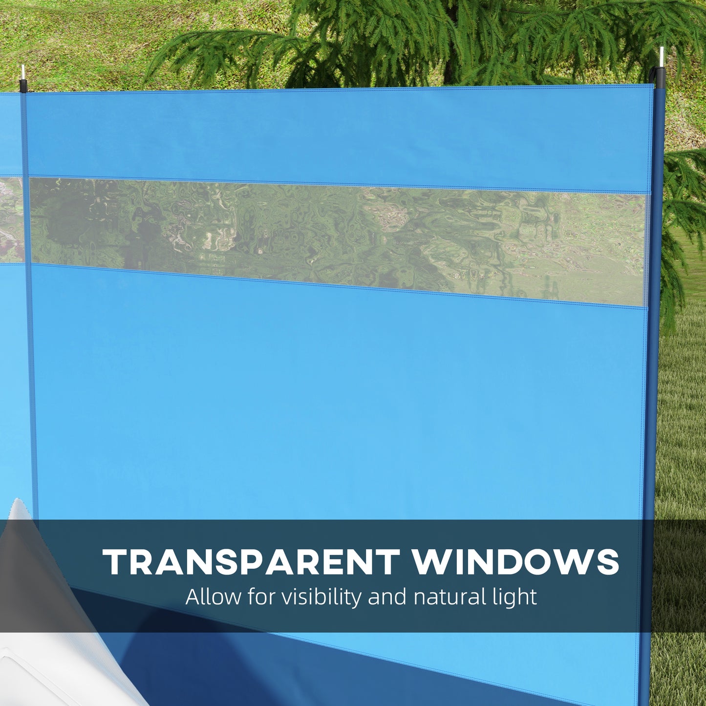 Beach/Camping Windbreaks with Clear Windows and Carry Bag, 440 x 140cm, Blue
