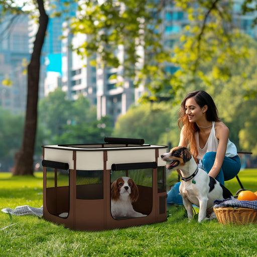 Portable Dog Pen for Puppies, Rabbits, Kittens, Guinea Pigs - Brown