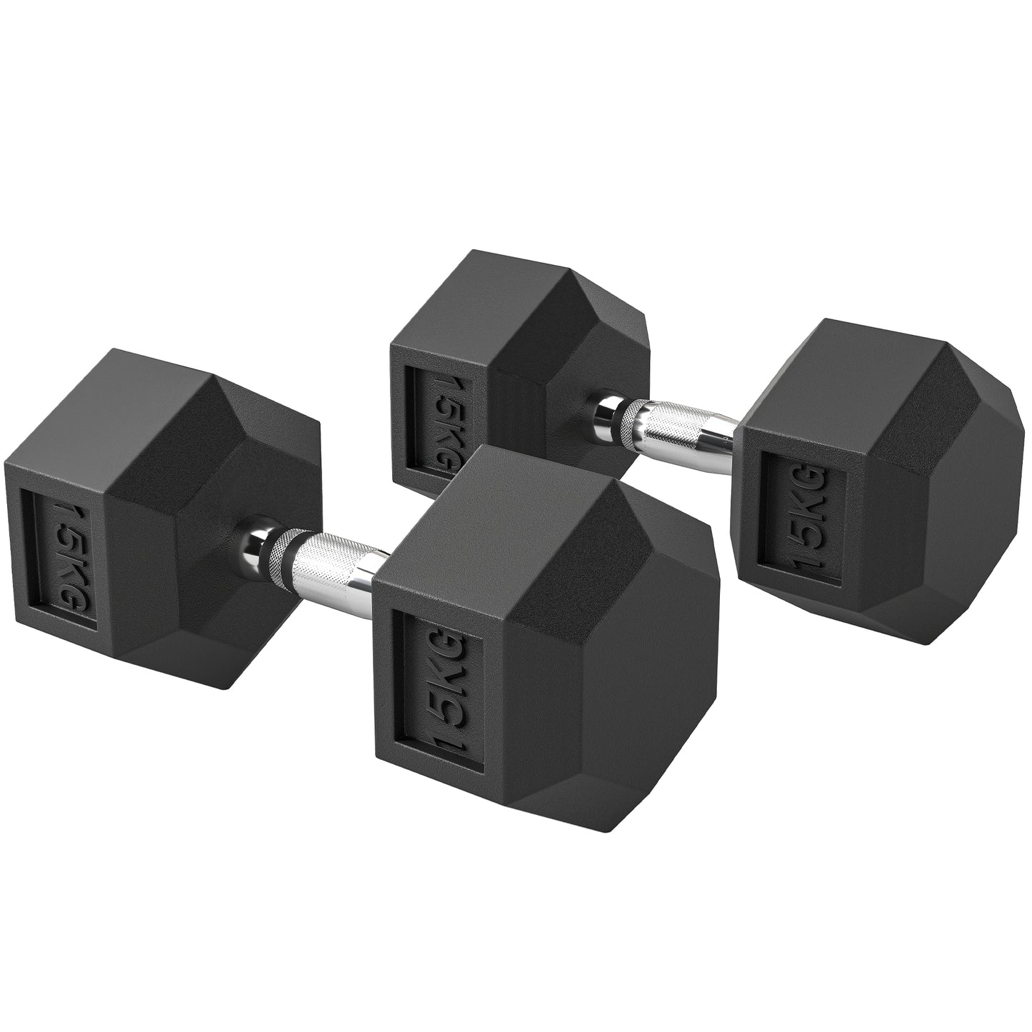 2x15KG Rubber Hex Dumbbell Portable Hand Weights Dumbbell for Home Gym Workout Fitness