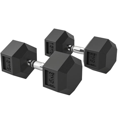 2x15KG Rubber Hex Dumbbell Portable Hand Weights Dumbbell for Home Gym Workout Fitness