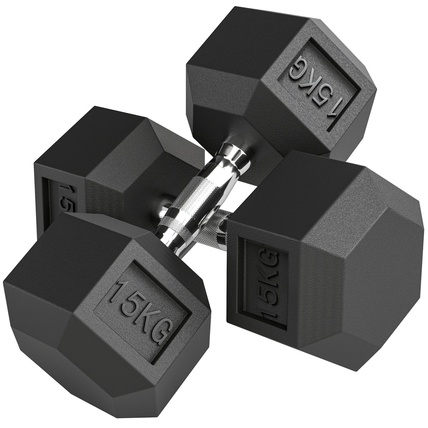 2x15KG Rubber Hex Dumbbell Portable Hand Weights Dumbbell for Home Gym Workout Fitness