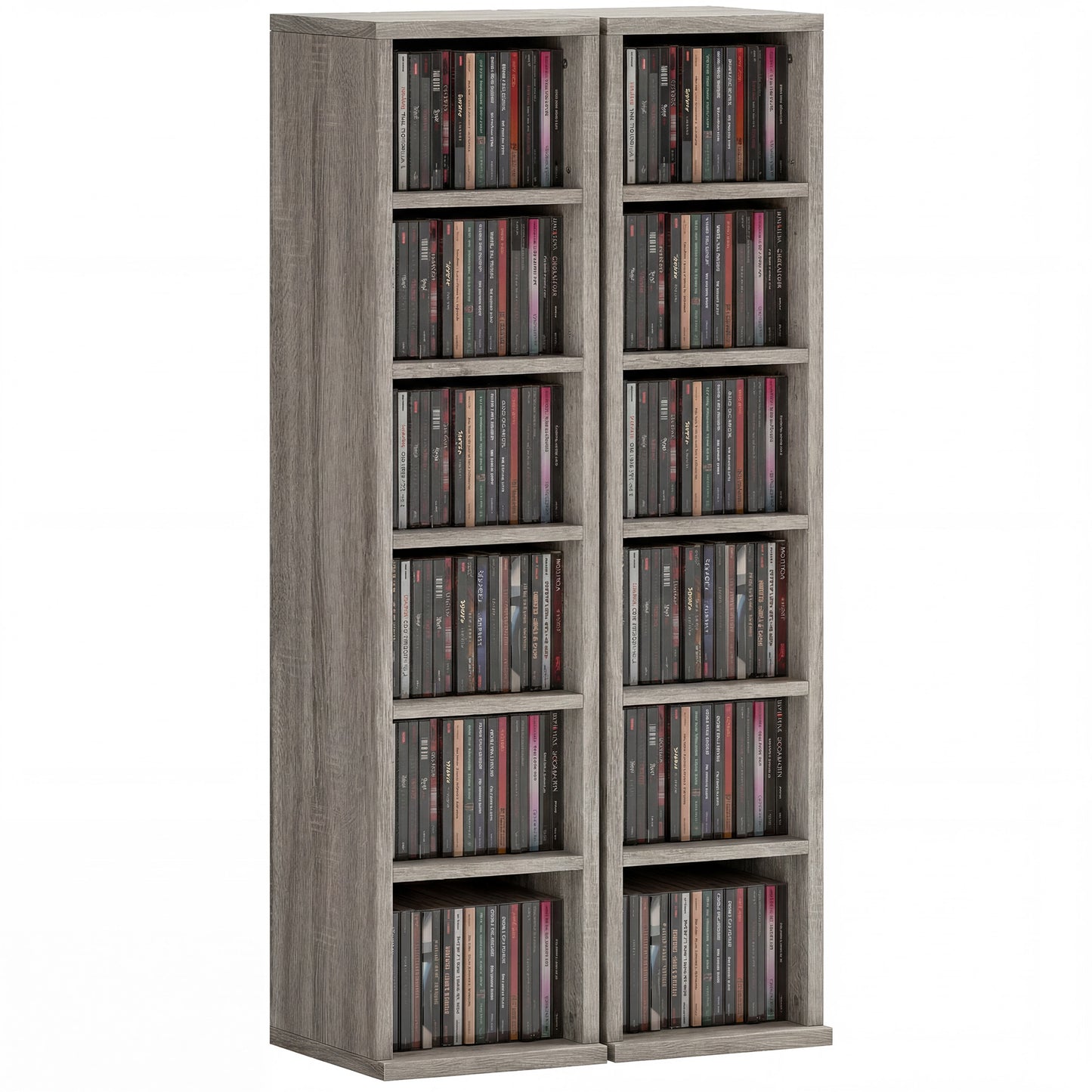 Set of 2 CD Storage Units with Adjustable Shelves, Distressed Grey
