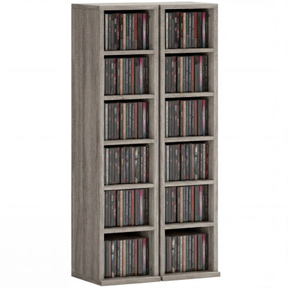 Set of 2 CD Storage Units with Adjustable Shelves, Distressed Grey