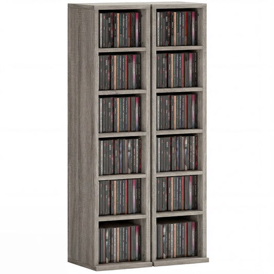 Set of 2 CD Storage Units with Adjustable Shelves, Distressed Grey