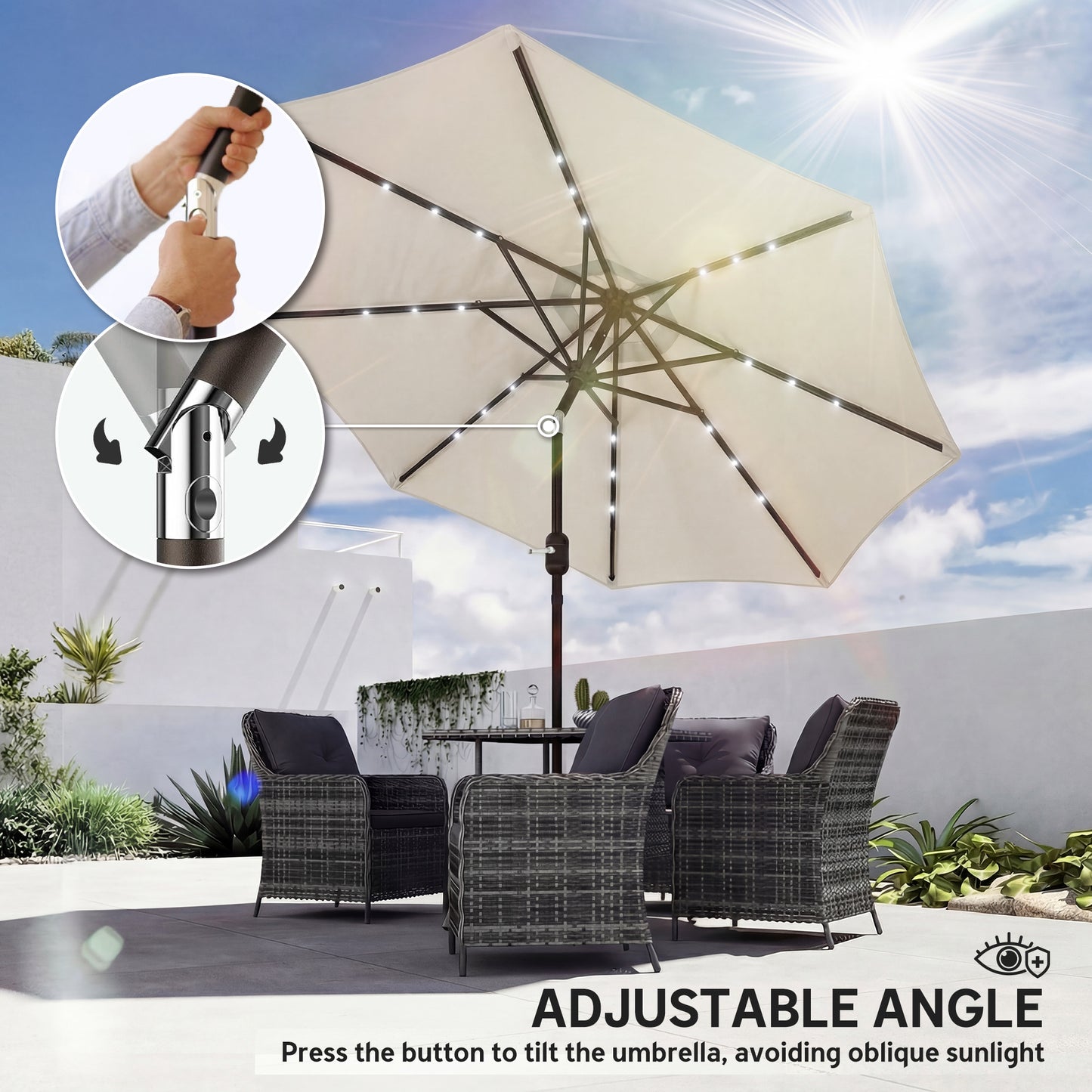 2.6 m Garden Parasol Umbrella with Light, Outdoor Patio Umbrella