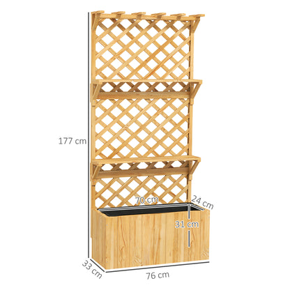 Wooden Raised Planter with Trellis and 2 Shelves, Nature Wood