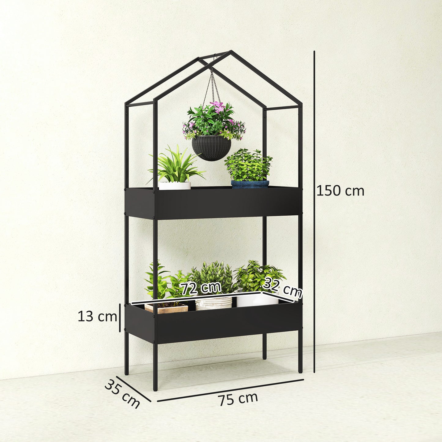 2 Tier Plant Stand, Outdoor Indoor Metal Plant Stand with Hook