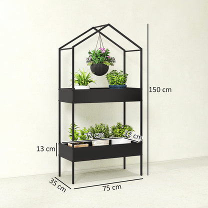 2 Tier Plant Stand, Outdoor Indoor Metal Plant Stand with Hook