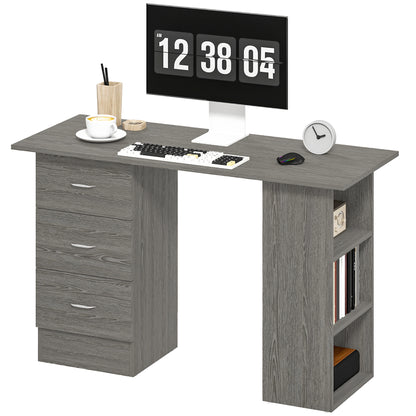 120cm Computer Desk, Study Table with 3 Shelf & Drawers, Grey