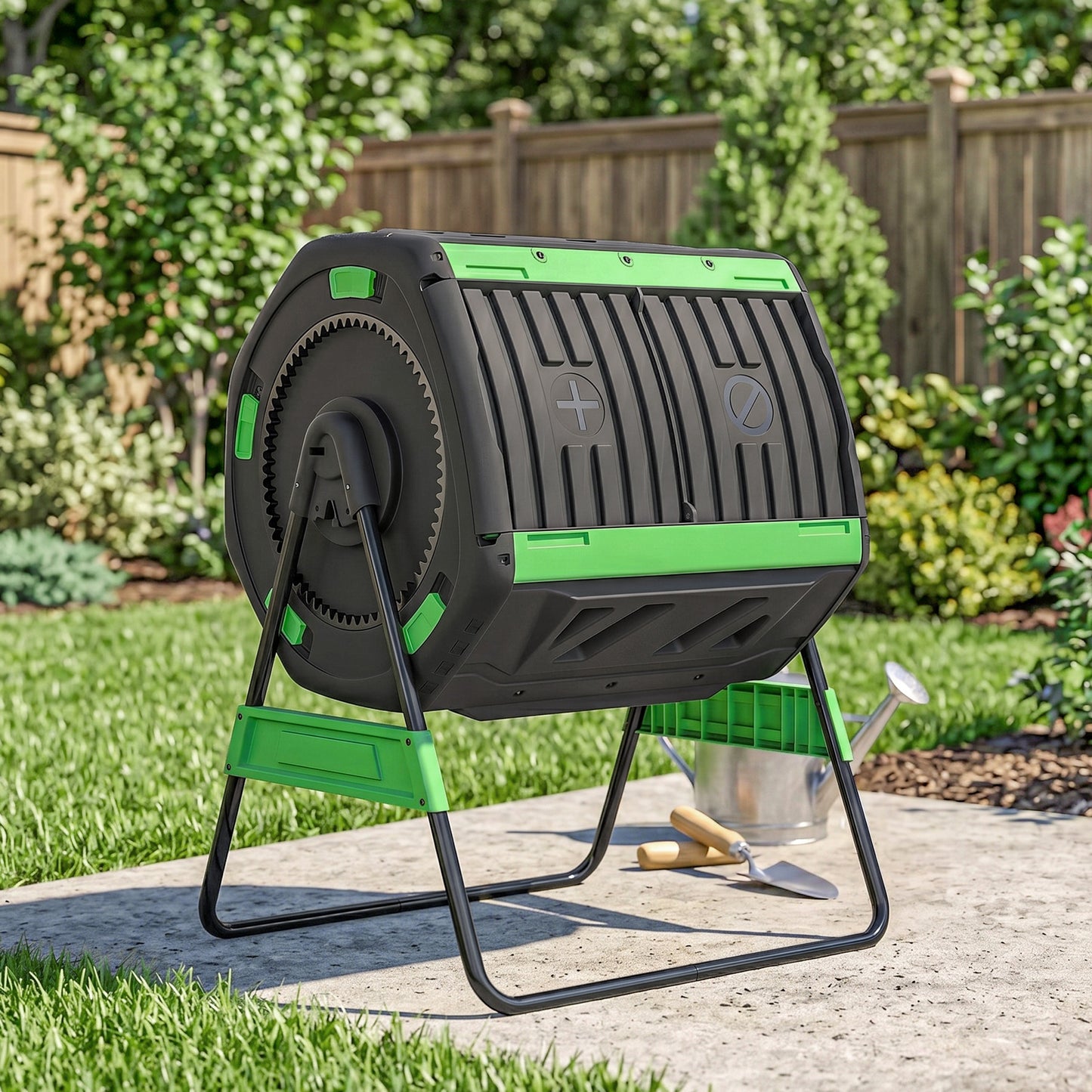 200L Compost Bin, Dual Chamber Rotating Tumbling Composter