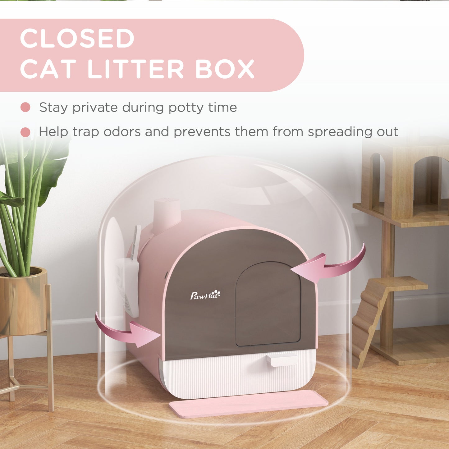 Cat Litter Box Kitten Litter Tray w/ Lid, Scoop, Filter, Flap Door, Pink