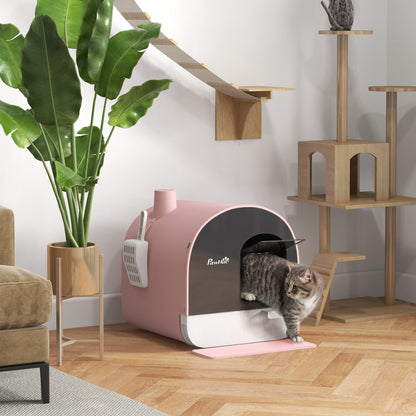 Cat Litter Box Kitten Litter Tray w/ Lid, Scoop, Filter, Flap Door, Pink