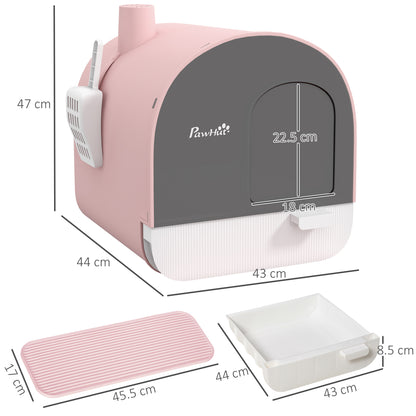 Cat Litter Box Kitten Litter Tray w/ Lid, Scoop, Filter, Flap Door, Pink