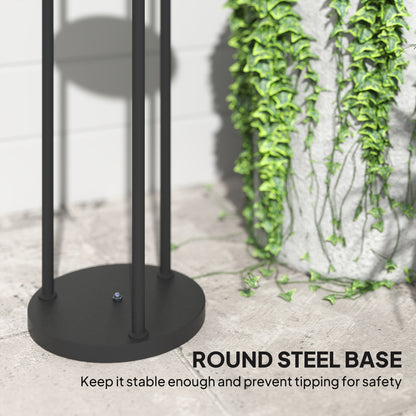 3-Light Solar Rattan Floor Lamp with Shelf, Auto On/Off, Grey