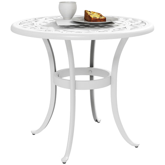60cm Round Garden Table with Cast Aluminium Frame, White