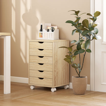 6 Drawer Vertical File Cabinet with Quiet Drawers and Wheels, Oak
