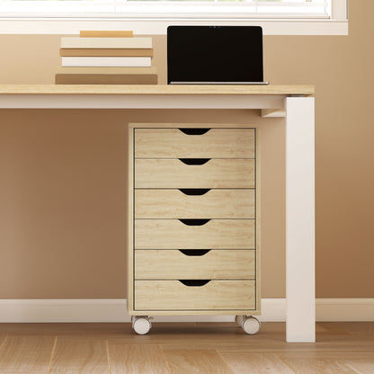 6 Drawer Vertical File Cabinet with Quiet Drawers and Wheels, Oak