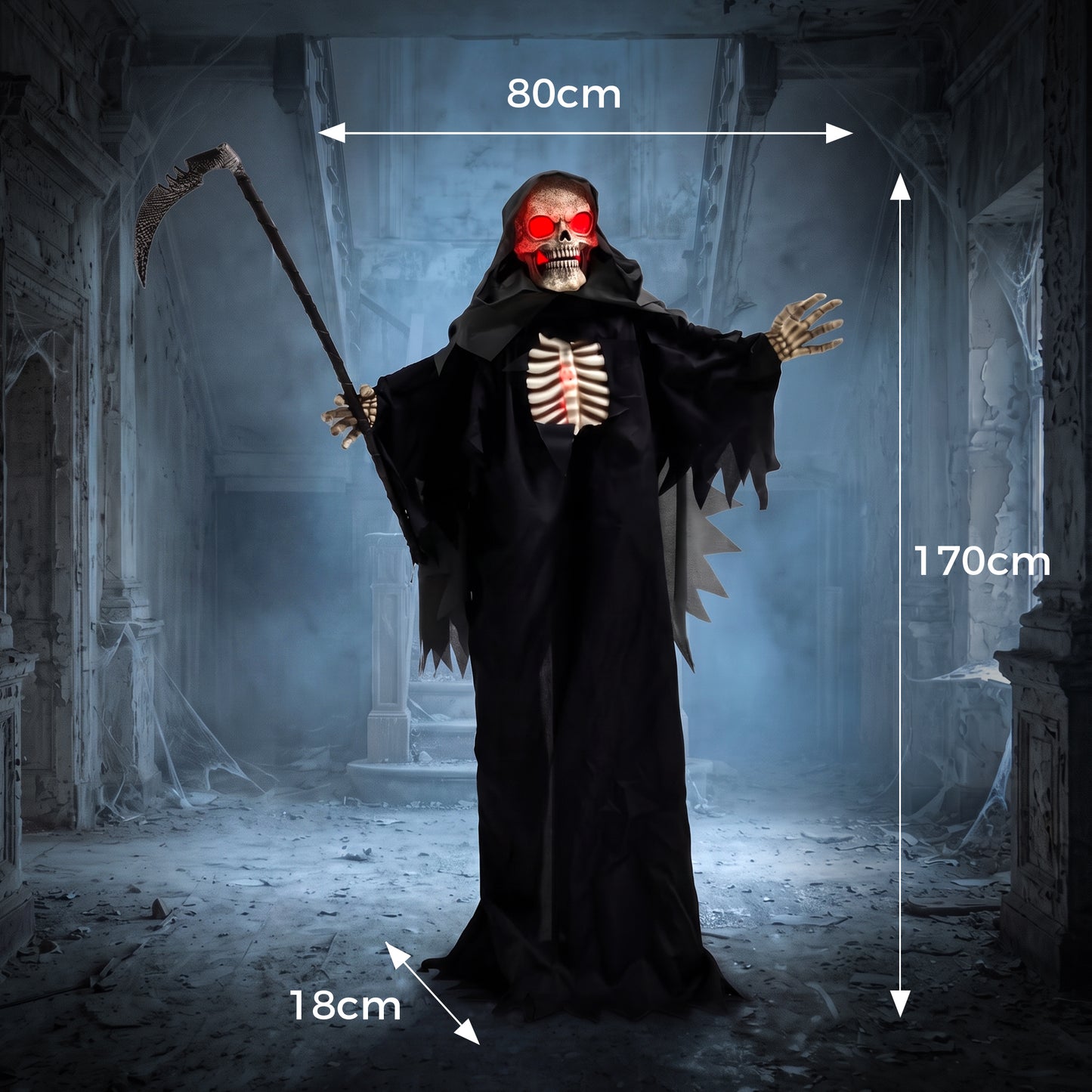 67"/170cm Life Size Animated Grim Reaper Halloween Decoration