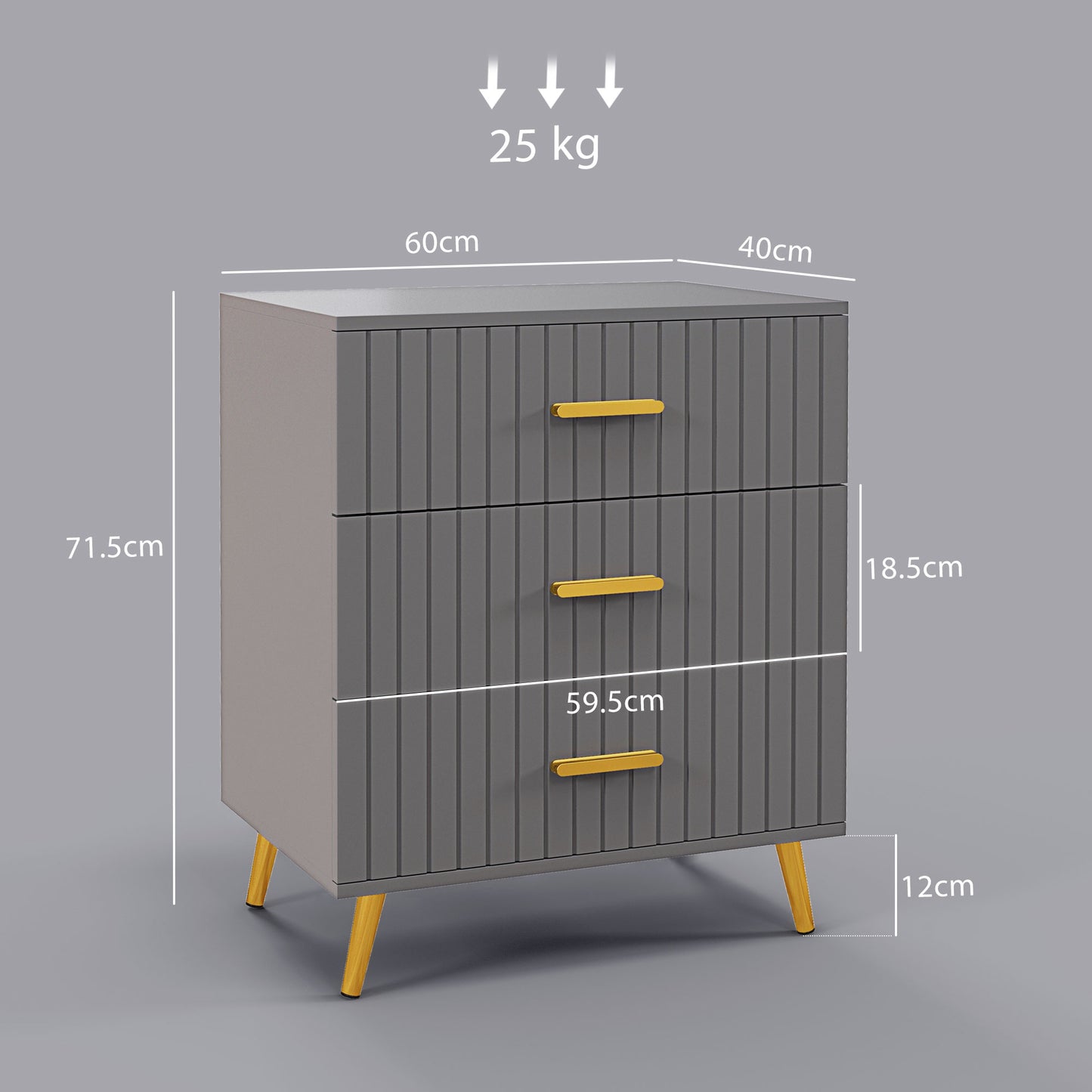 Bedroom Chest of Drawers, 3-Drawer Dresser with Aluminium Legs
