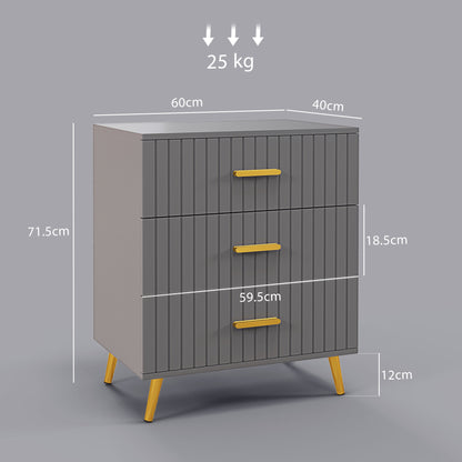 Bedroom Chest of Drawers, 3-Drawer Dresser with Aluminium Legs