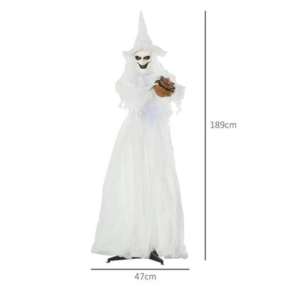 74" Witch Halloween Decoration with Light Up Eyes and Body, White