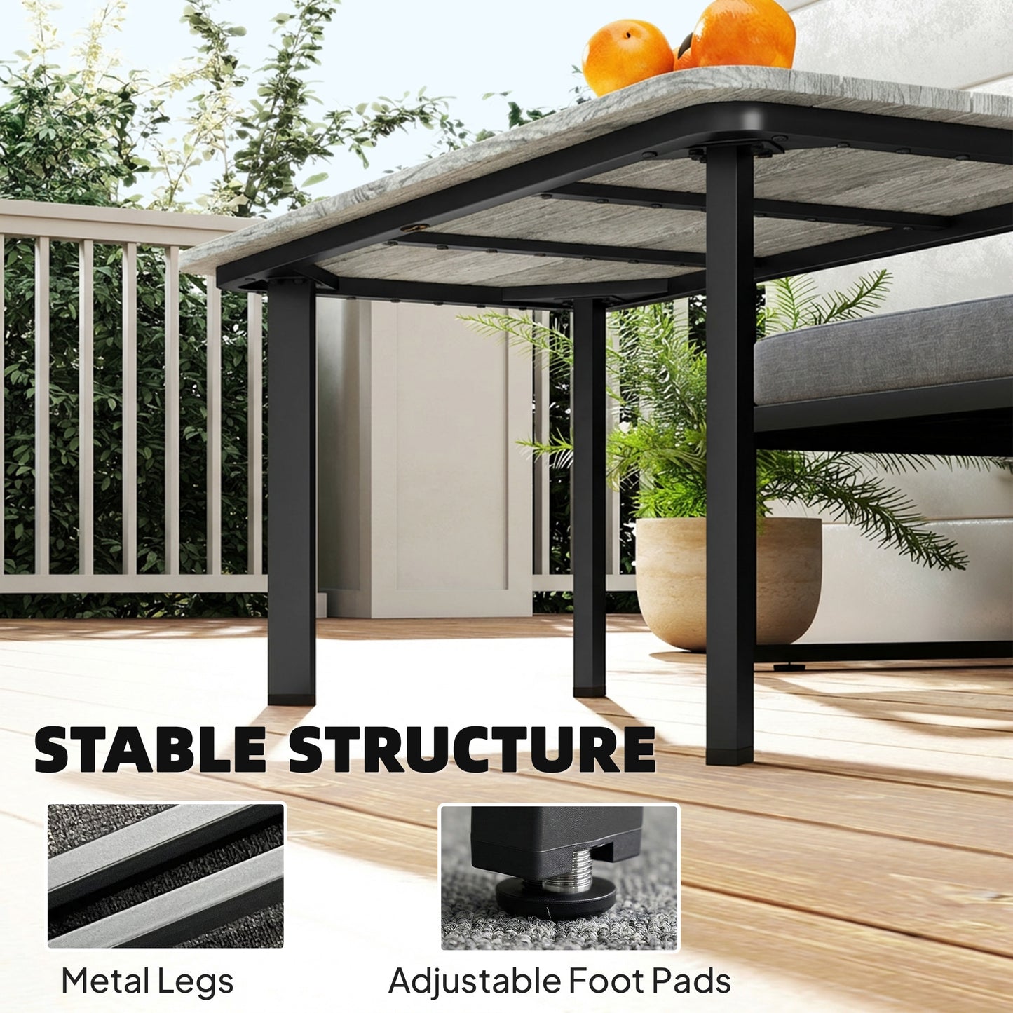 Outdoor Coffee Table, Garden Table with Slatted WPC Top, Grey