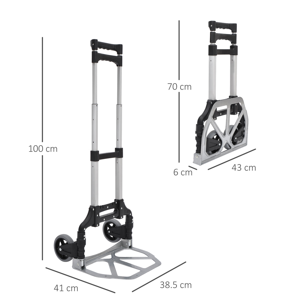 Heavy Duty Aluminium Foldable Hand Truck Trolley, 70KG Load Capacity