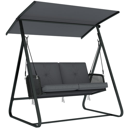 2-Seater Rattan Swing Chair, Outdoor Garden Hanging Swing Seat