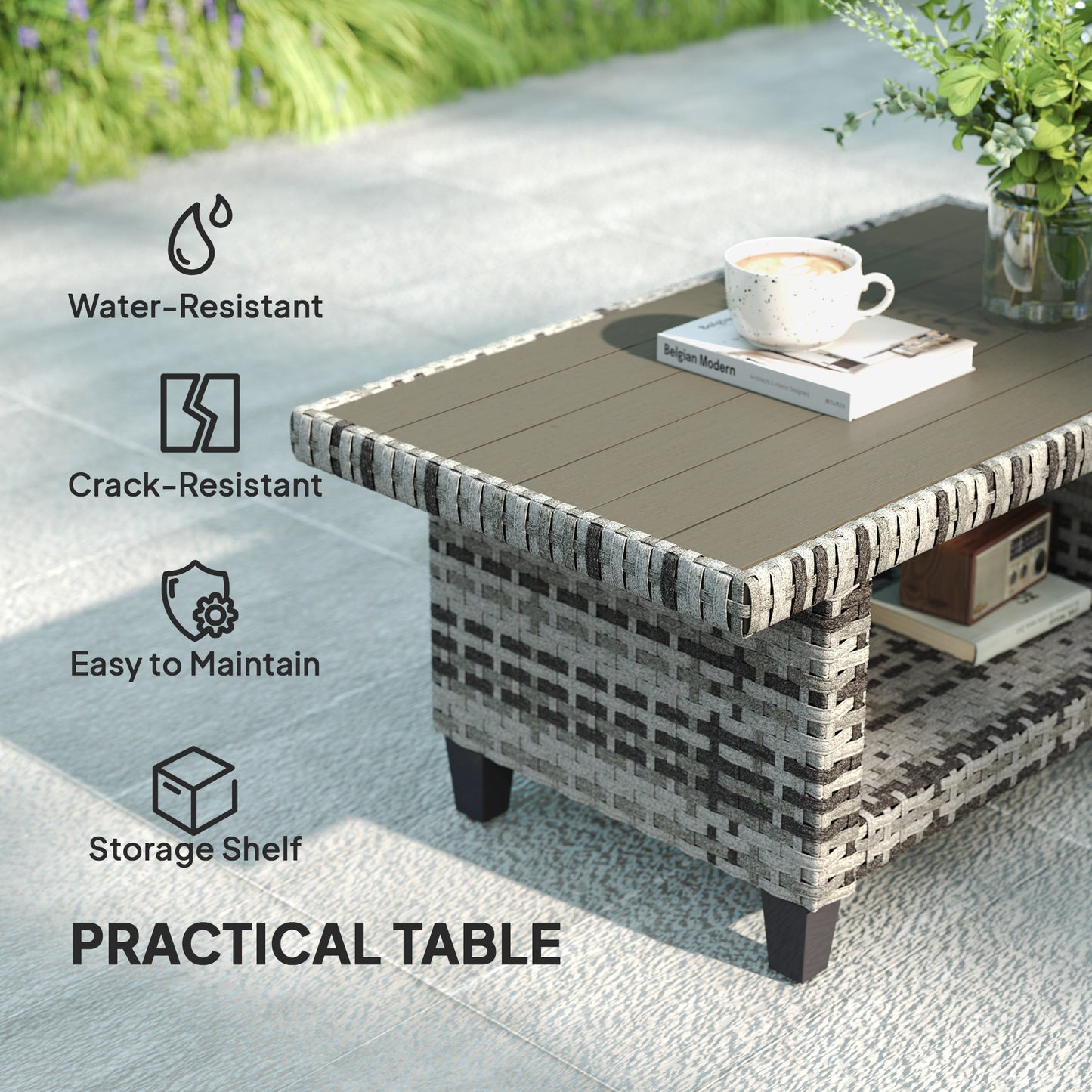 5 Seater Wicker Outdoor Furniture Set for Balcony, Light Grey