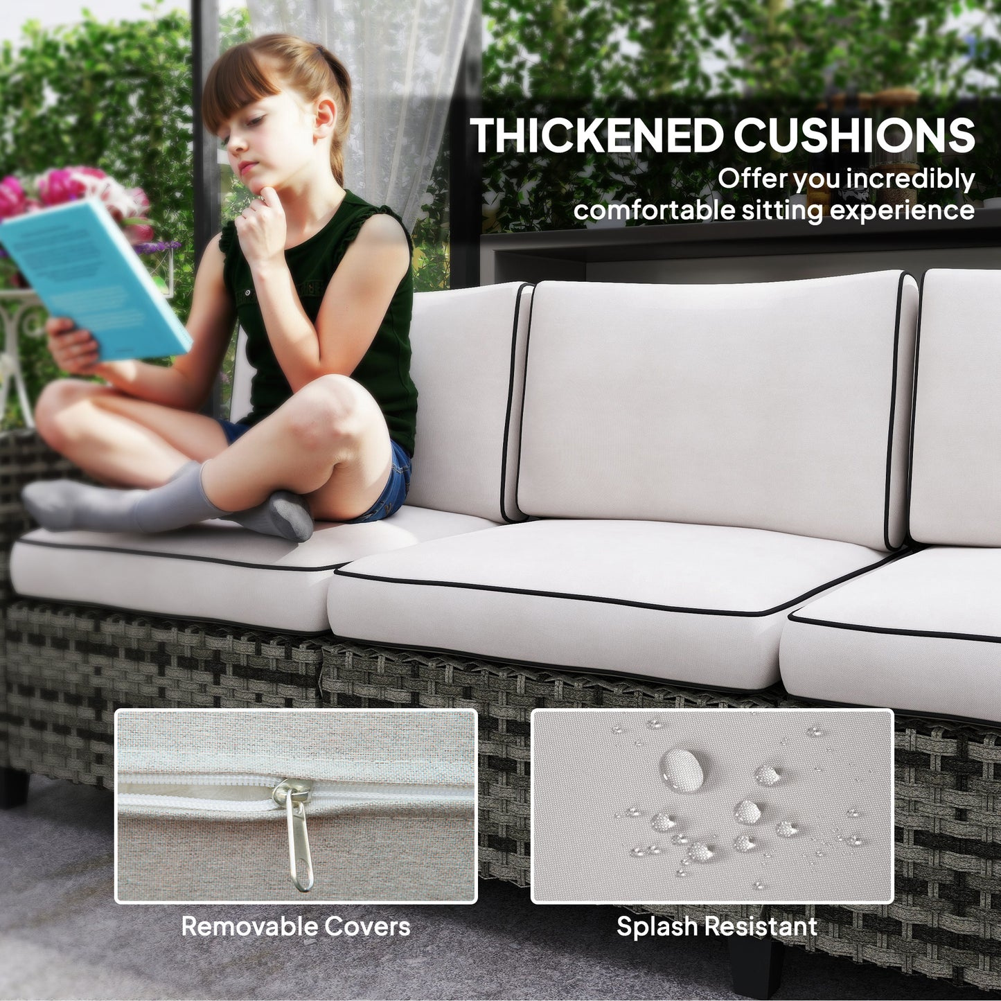 5 Seater Wicker Outdoor Furniture Set for Balcony, Light Grey