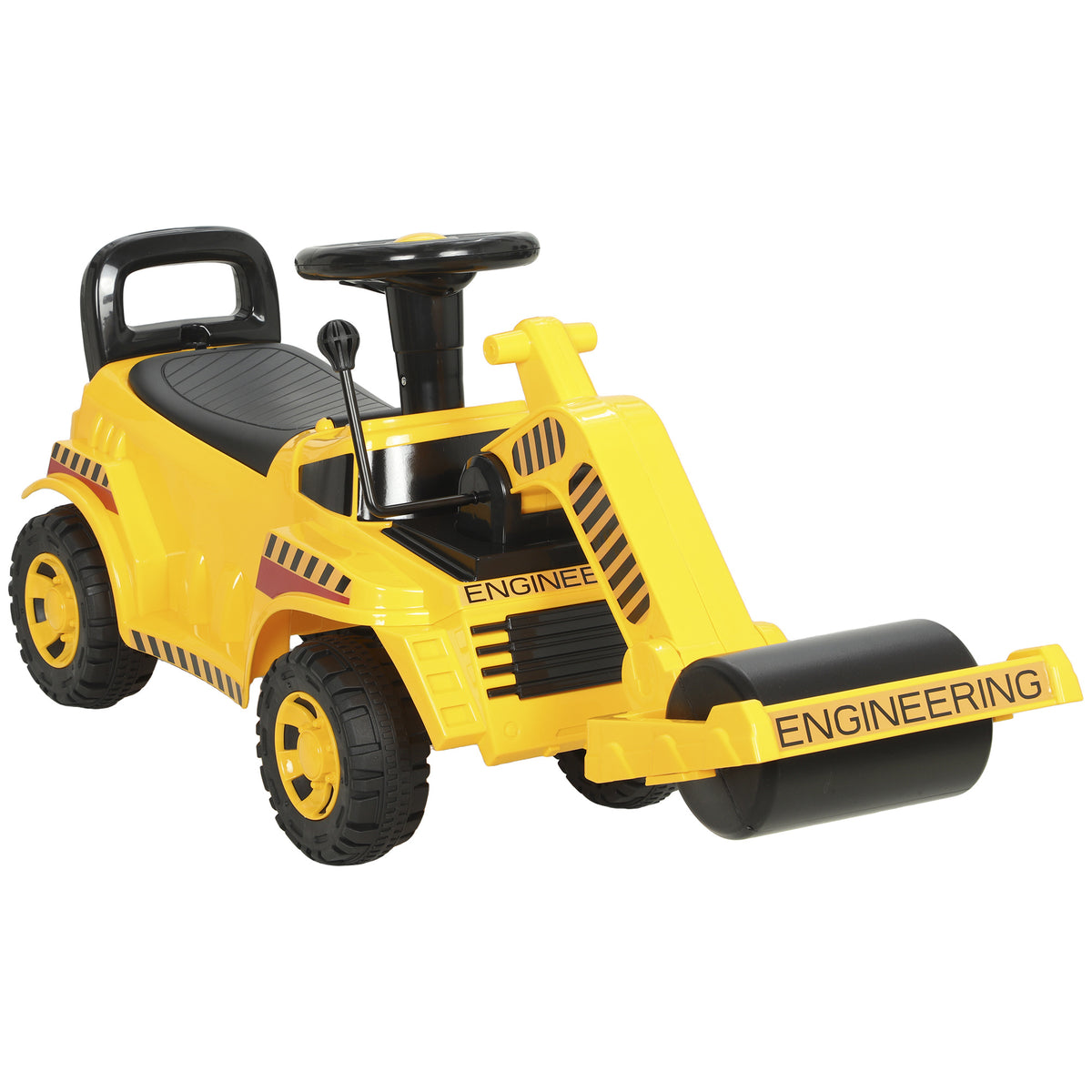 Kids' Foot-Powered Ride-On Road Roller with Horn - Yellow & Black