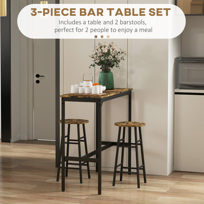 3 Piece Bar Set, Industrial Kitchen and Chair Set Rustic Brown
