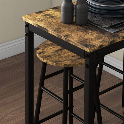 3 Piece Bar Set, Industrial Kitchen and Chair Set Rustic Brown