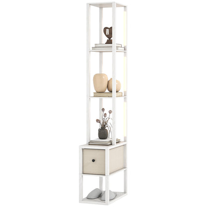 Floor Lamp with Shelves, LED Standing Lamp with Fabric Drawer, White