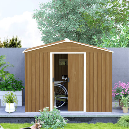 8 x 6ft Garden Storage Shed with Double Door Chocolate Wood Effect