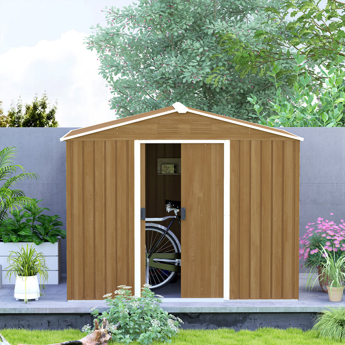 8 x 6ft Garden Storage Shed with Double Door Chocolate Wood Effect