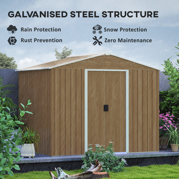 8 x 6ft Garden Storage Shed with Double Door Chocolate Wood Effect