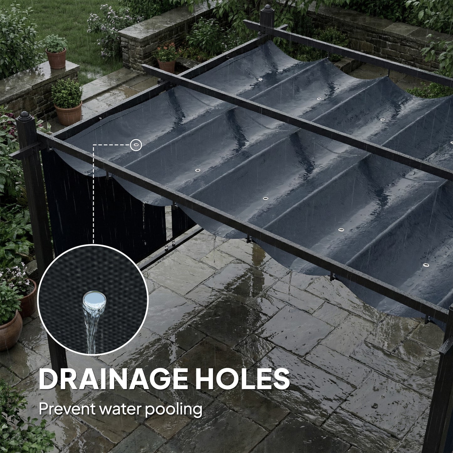 Garden Pergola with Retractable Roof Canopy, Dark Grey