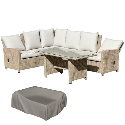 5 PCS Reclining PE Rattan Garden Dining Set Patio Outdoor Furniture