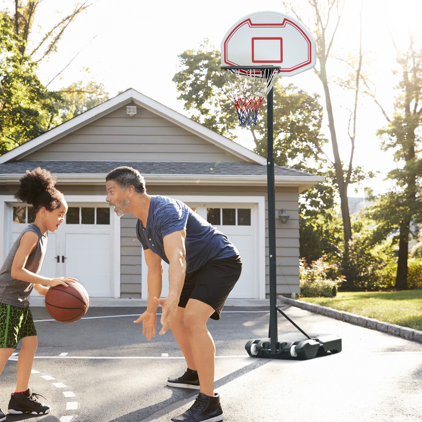 155-210cm Height Adjustable Basketball Stand Backboard Portable w/ Net